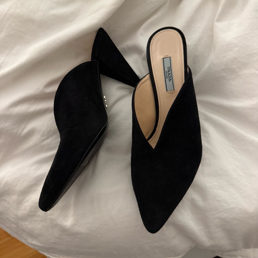 Prada Black Suede Mules kitten heel - Picture 3 of 7